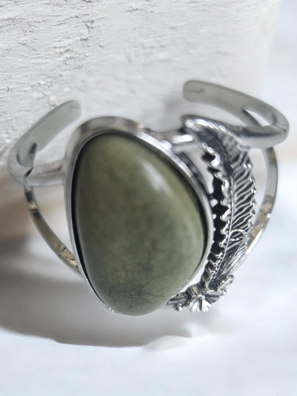 Sterling Silver Green Stone Cuff Bracelet -